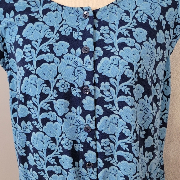 CAbi Women's Sz M Java Indigo Blue Floral Cap Sleeve Drawstring Waist Boho Dress - Picture 8 of 13